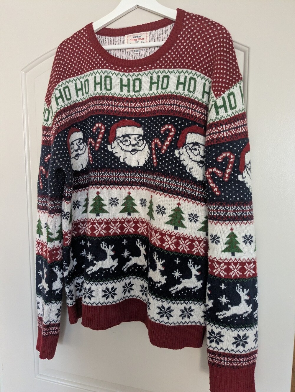 Daisy’s Boutique XL Ugly Christmas Sweater — Santa, Reindeer, HO HO HO